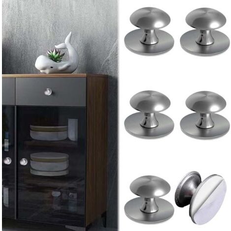 BUNTHAUS 6 Pièces Rond Poignée Armoire Sans Perçage, Argent Autocollante Boutons d'Armoire Bouton de Tiroir en Inoxydable Autocollante, Boutons Autocollants pour La Cuisine, Tiroirs, Armoires (1/4)