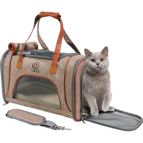 1 Sac Transport Chat Chien, Pliable, Maille Respirante, Approuvé Compagnie Aérienne, Bandoulière Réglable, Voyage Voiture (1/5)