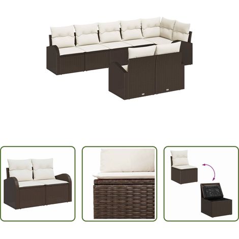 vidaXL Poly-Rattan - Gartensofa-set mit Kissen 8 pcs Braun und Weiß Poly-Rattan (1/5)