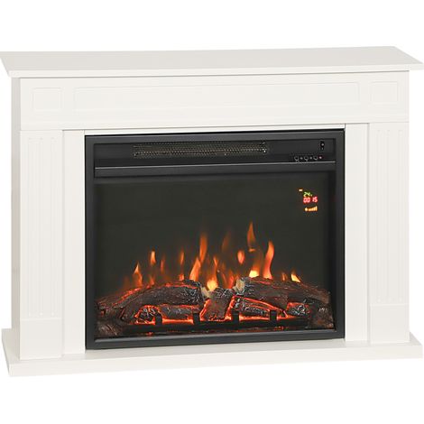 Camino Elettrico da Pavimento 98x23,5x69,5 cm con Fiamma a 5 Luminosità Telecomando e Timer Bianco e Nero (1/5)