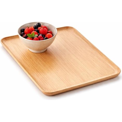 1 Plateau à Servir Rectangulaire, Bois Clair, 39x27cm, Pour Repas Et Décoration Intérieure (1/5)