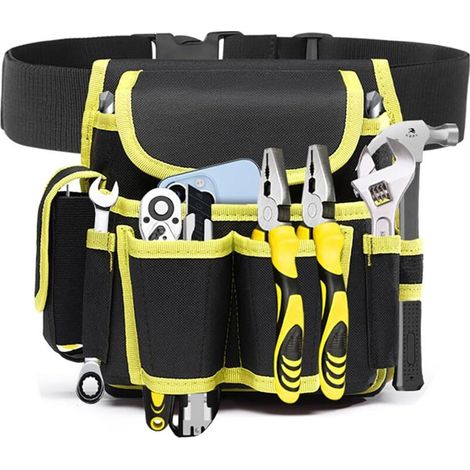 Electrician's Pouch, Professional Tool Bag, Hardware Tools Belt Bag, Adjustable Tool Holder Belt Bag with Multiple Pockets for Tools Hammer Flashlight and Wrenches.（Yellow）