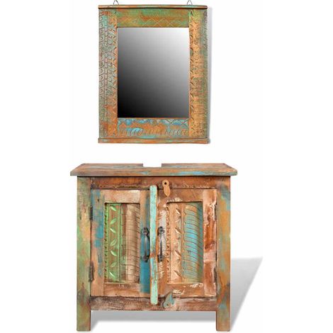 Ensemble meuble sous vasque et miroir en bois massif recyclé FR377853 DESIGN IN (1/5)