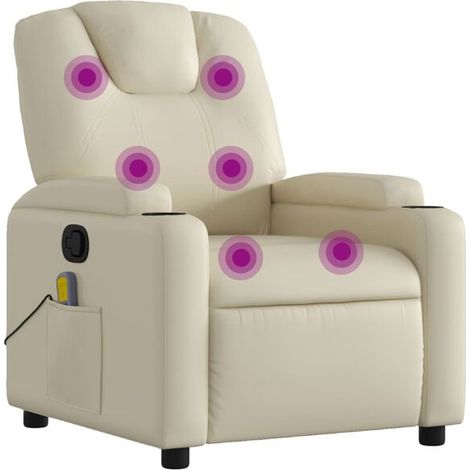 Chaise de massage ergonomique en similicuir beige – Siège relaxant avec fonction chauffage, rollers shiatsu et 3 modes de vibration (1/5)