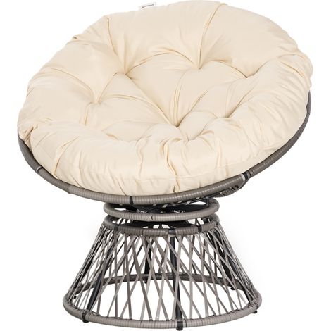 Fauteuil rond de jardin fauteuil papasan pivotant Ø 97 x 90H cm grand coussin fourni polyester résine tressée (1/4)