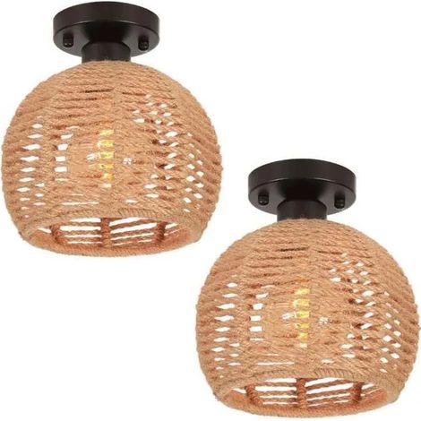 2pcs Plafonnier en Corde de Chanvre,Lampe de Plafond Industrielle Vintage Style Campagne pour Salon Chambre (1/5)