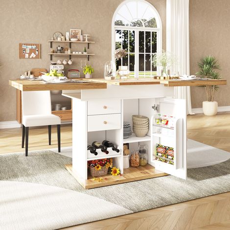 Tavolo allungabile 110-140 x 80 x 75 cm con contenitore, bianco e naturale HAVRYA (1/5)