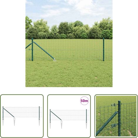 vidaXL Außenzaun - Zaun mit Pfosten Grün 0,4 x 50 m Stahl und PVC (1/5)