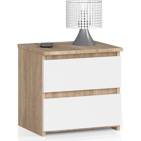 Table de chevet 40 cm – 2 tiroirs – Chêne sonoma et blanc – Panneau stratifié – Dimensions 40x35x40 cm – Abamihome (1/5)