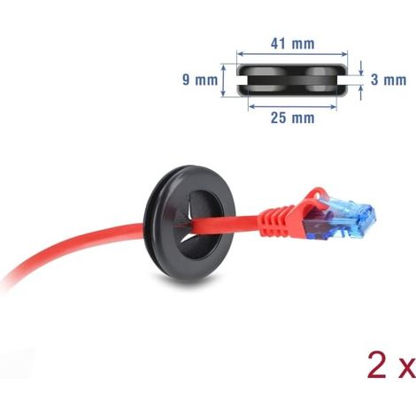 DELOCK LOT DE 2 PASSE-CÂBLES RONDS EN CAOUTCHOUC - DIAMÈTRE : 30 MM - NOIR 67327