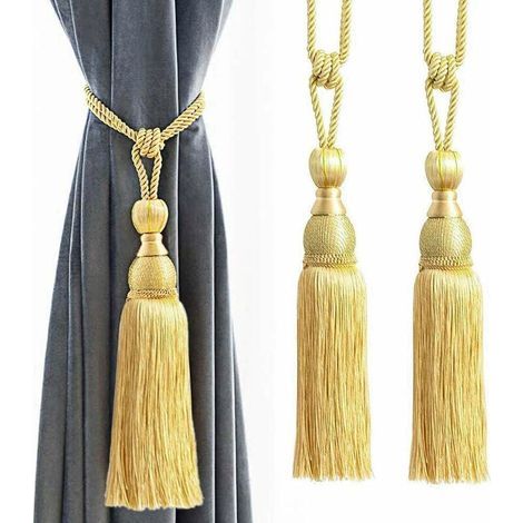 Paire d'embrasses de rideaux tressées à la main pour rideaux - Paire d'accessoires décoratifs pour fenêtre - Doré clair (1/5)