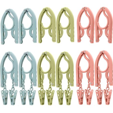 Set mit 12 faltbaren Kleiderbügeln mit Clips – Kunststoff – Für Zuhause, Hotel, Reisen, Camping – 3 Farben