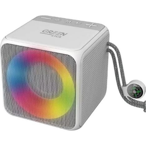 Enceinte Bluetooth Greenlyca GL69346 pour table ou extérieur, mini éclairage d'ambiance RGB, autonomie de 4 heures - Blanche