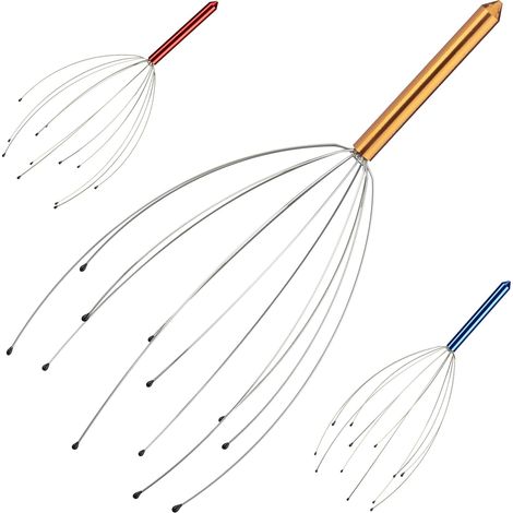 Masseur de tête 12 Branches Appareil Massage Cuir chevelu frissons araignée métal, Jaune, Aluminium, INOX, Or, 9 x 9 x 25,5 cm (1/5)
