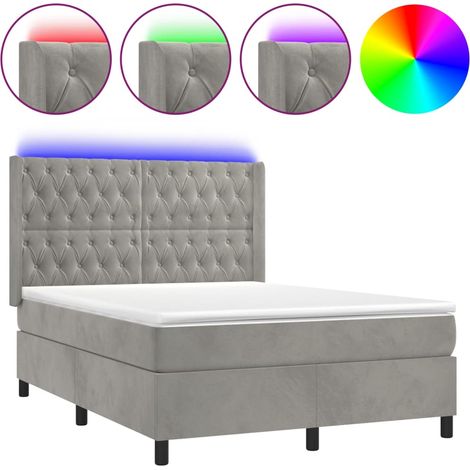 Maison Exclusive - Letto a Molle Materasso e LED Grigio Chiaro 140x190 cm Velluto (1/5)