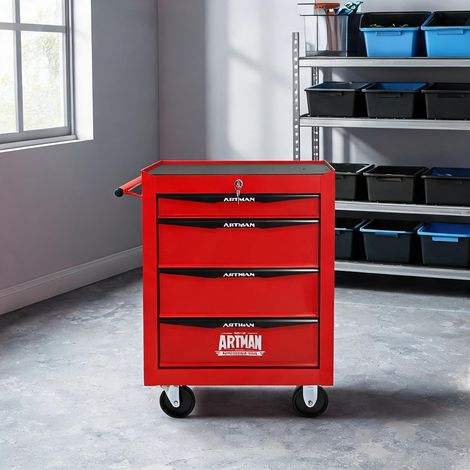 Servante d'atelier coloris rouge noir en acier 60 x 33 x 77,5 cm (1/5)