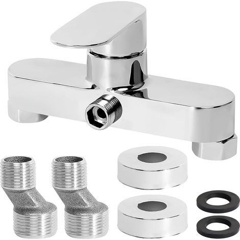 Mitigeur Monocommande Douche Chromé, Robinet de Mitigeur de Douche Mural, Raccord Fileté pour Flexible en G1/2 (1/5)