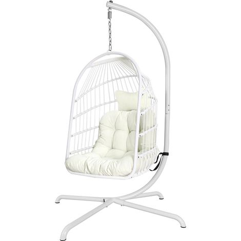 Hängesessel mit Ständer und Kissen, faltbar, Rattan-Optik, 150 kg Kapazität, Weiß (1/5)
