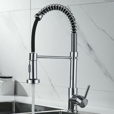 (Electroplated) Kitchen Faucet Kitchen Faucet with Telescopic Sprayer, High Arc Gooseneck Kitchen Sink Faucet, Stainless Steel Faucet (1/5)