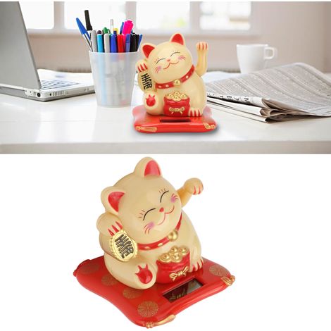 Figurine Lucky Chat de la fortune solaire Chat de la fortune mécanique animé décoratif pour maison bureau voiture coloris jaune avec bras oscillant pour apporter prospérité et bonheur (1/5)