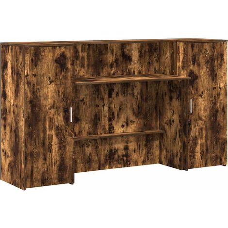 Bureau，Table de travail，Table d'étude de réception chêne fumé 180x50x103,5cm bois d'ingénierie CFW16809 (1/5)