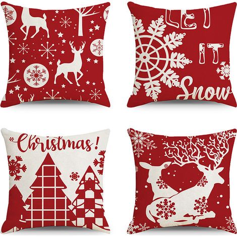 4 coussins de Noël 45 x 45 cm motif cerf pour canapé (1/5)