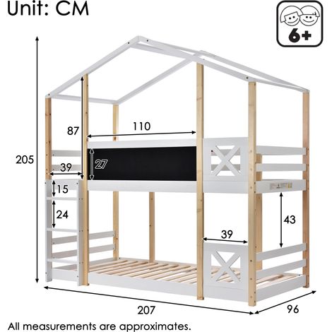 (=517273AAW)Maison de jardin pour enfants avec lit 90 x 200 cm, lit haut pour enfants– 2x Lattenrost- Natur & Weiß (1/5)
