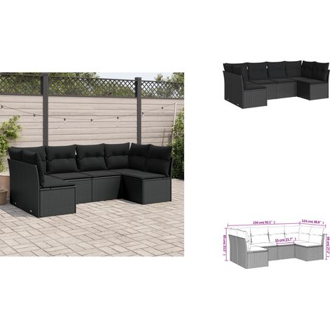 Salon de jardin 6 pcs avec coussins noir résine tressée - Ensemble Salon De Jardin - Mobilier Extérieur - Canapé Jardin - Résine Tressée - Rotin Synthétique (1/3)