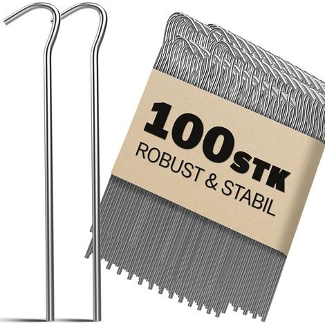 Deuba – Piquets de terre en acier galvanisé 20 cm – Lot de 100 pièces – Résistants aux intempéries – Tête plate pour sols durs