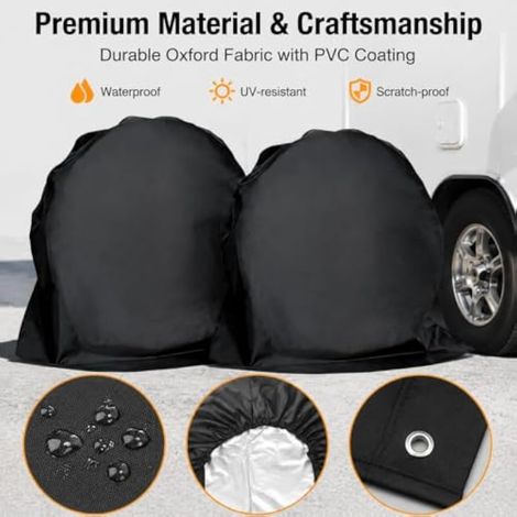 Lot de 2 housses de roue imperméables pour pneus de caravane et camping-cars, housse de protection extérieure robuste pour pneus de 68,6 à 73,7 cm (72,5 cm) (1/3)