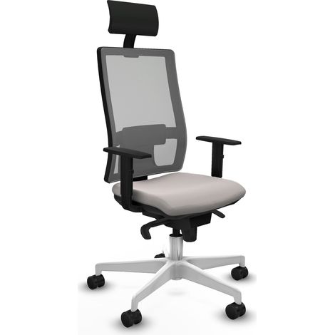 Horna sincro malla gris similpiel blanco brazos 1D base blanca cabecero fijo ruedas 65mm nailon (1/5)