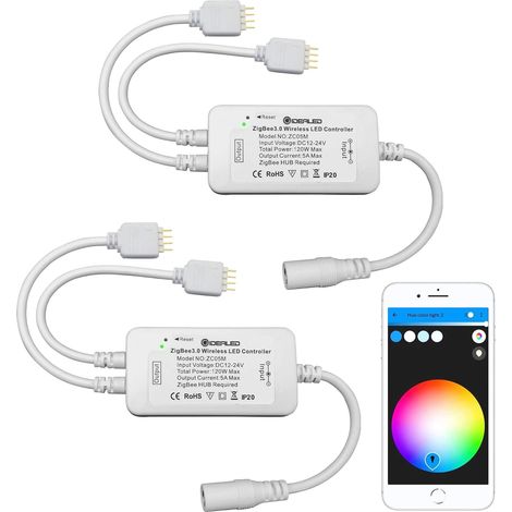 2 Pack ZigBee 3.0 Smart LED Controller 2 Output for RGB Strips 4 Pin Dimmable Compatible with Hub Bridge, App Voice Control Ambiance Lighting (1/5)