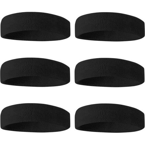 Bandeaux de sport pour hommes et femmes - Lot de 6 bandeaux en éponge de coton absorbant l'humidité pour le tennis, le basketball (1/4)