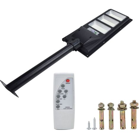 RHG Réverbère Solaire 500w LED Minutage de Télécommande Induction du Corps Humain de Mouvement Lampe Extérieure IP65