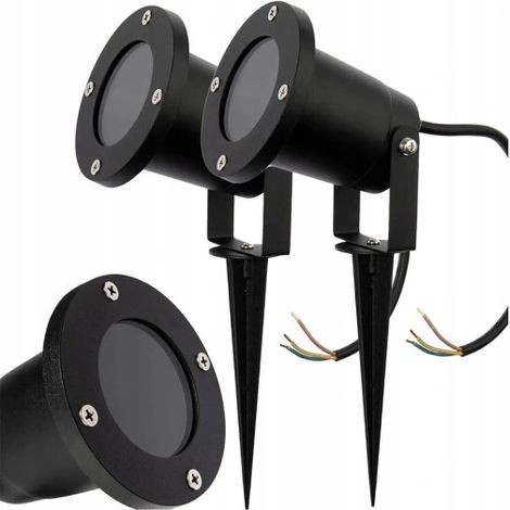 2 lámparas de jardín LED con reflector y cable.
