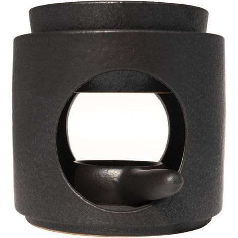 BelleRise - Lampe parfumée en céramique avec photophore  Lampe aromatique  Diffuseur d'huile parfumée et diffuseur de cire parfumée  (Noir) (1/4)