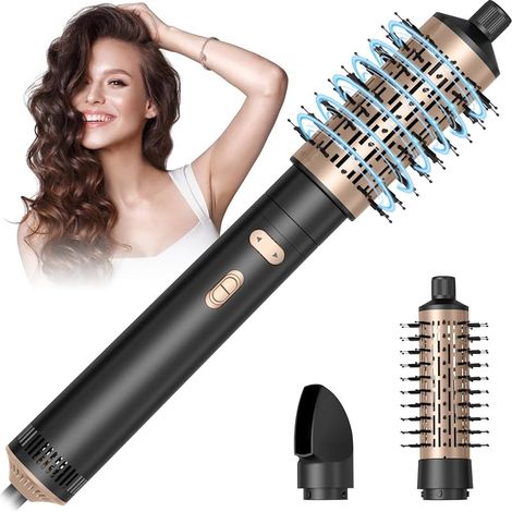 Brosse Soufflante Rotative, Air Styler 800W, Seche Cheveux Ionique, Brosse Chauffante 3 en 1, Fer a Boucler 38/50mm, 2 Vitesse/2 Température, Brosse Lissante pour Lisser, Sécher, Boucler (1/5)