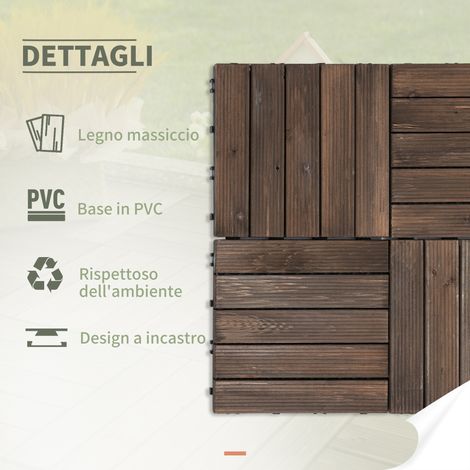 Lot de 27 dalles en bois pour terrasse extérieure, 30x30x2,5 cm, système d'assemblage emboîtable.