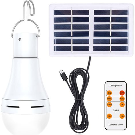 Ampoule LED à énergie solaire, éclairage d'urgence pour intérieur et extérieur, éclairage portable pour marchés nocturnes, camping, avec télécommande, modes réglables et minuterie, étanche IP65 (1/5)
