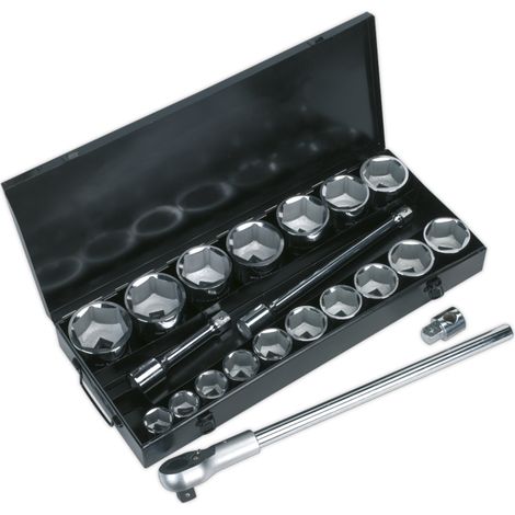 Socket Set 21pc 1""D 6pt WallDrive Metric Ratchet With Accessories Sealey S0768