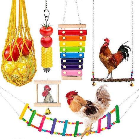 6-teiliges Papageien-Spielzeugset: Schaukel, Sitzstange, Leiter, Musikspielzeug, Spiegel, Gemüseaufhänger, Futterspender