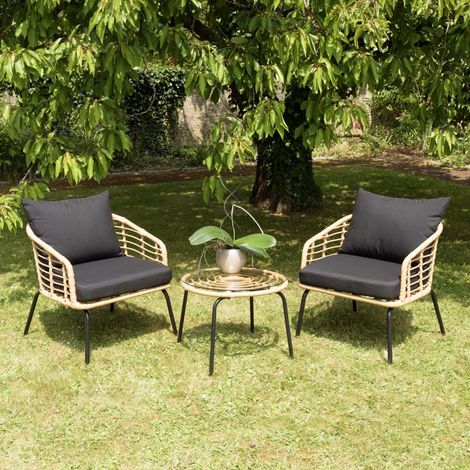MALO - Ensemble de 2 fauteuils rotin synthétique et table basse ronde (1/5)