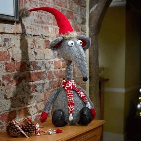 84cm Grey Plush Sitting Rat A Tat Christmas Decoration (1/2)