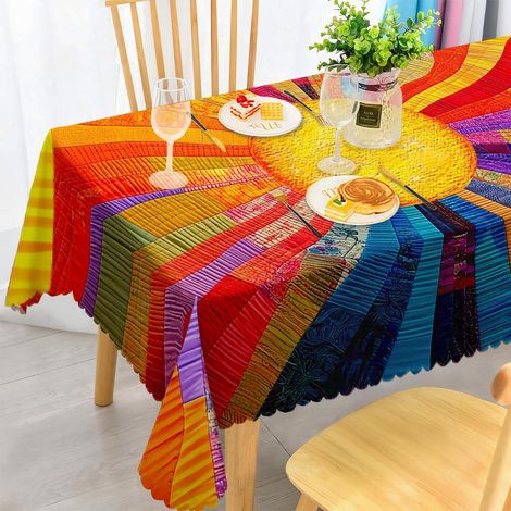 Nappe rectangulaire 140x240 cm résistante aux intempéries motif rayures solaires pour 6-8 personnes