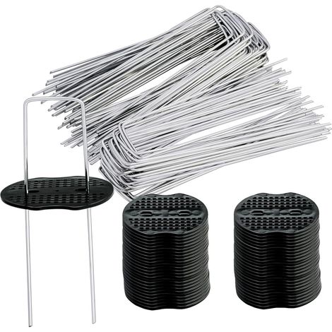 Sardines de Fixation,Piquets de Fixation pour Jardin,Agrafes pour Toile de Paillage,Sardines Camping en Acier Galvanisé,Lot de 50 plus 50 Rondelles (1/4)