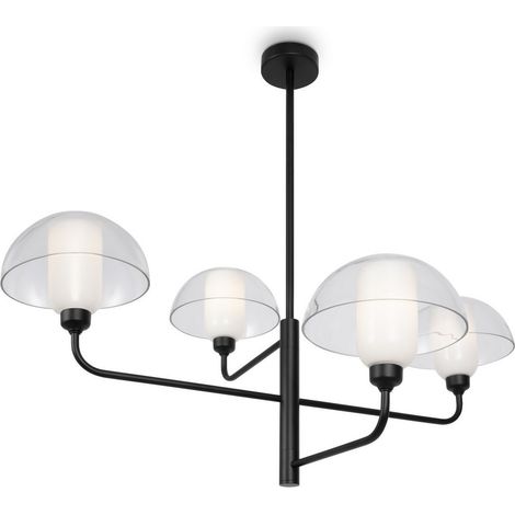 Maytoni Memory Plafonnier suspendu moderne à bras multiples noir, abat-jour en verre 4xE14