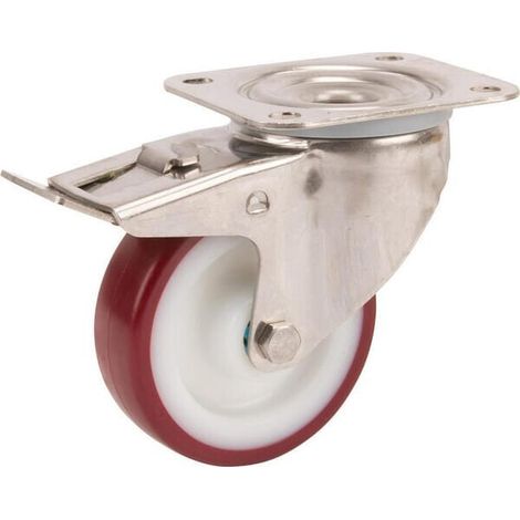 Rueda industrial giratoria en poliuretano: di谩metro80 x 32 mm placa soporte en acero inoxidable con freno: 105 x 85 mm. (1/3)