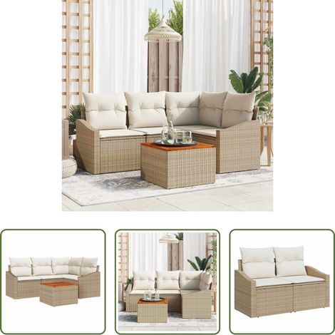 Gartentisch - Gartensofa-set mit Kissen 5 pcs Beige Poly-Rattan (1/5)