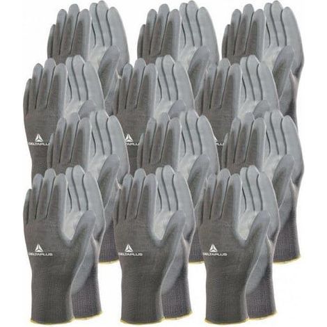 12 paires de Gants tricot polyamide / paume polyuréthane,Gants de protection,Gris (1/3)