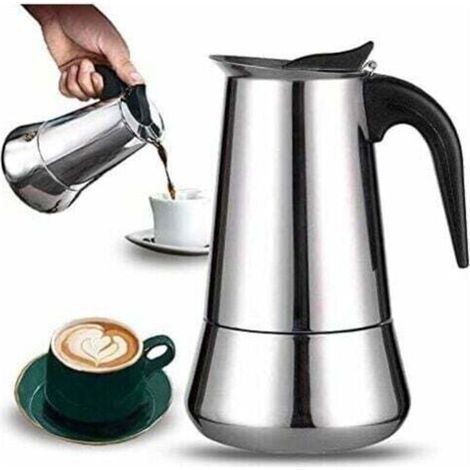 Caffettiera italiana, 2 tazze, acciaio inox, compatibile con tutti i tipi di lampade, 100 ml